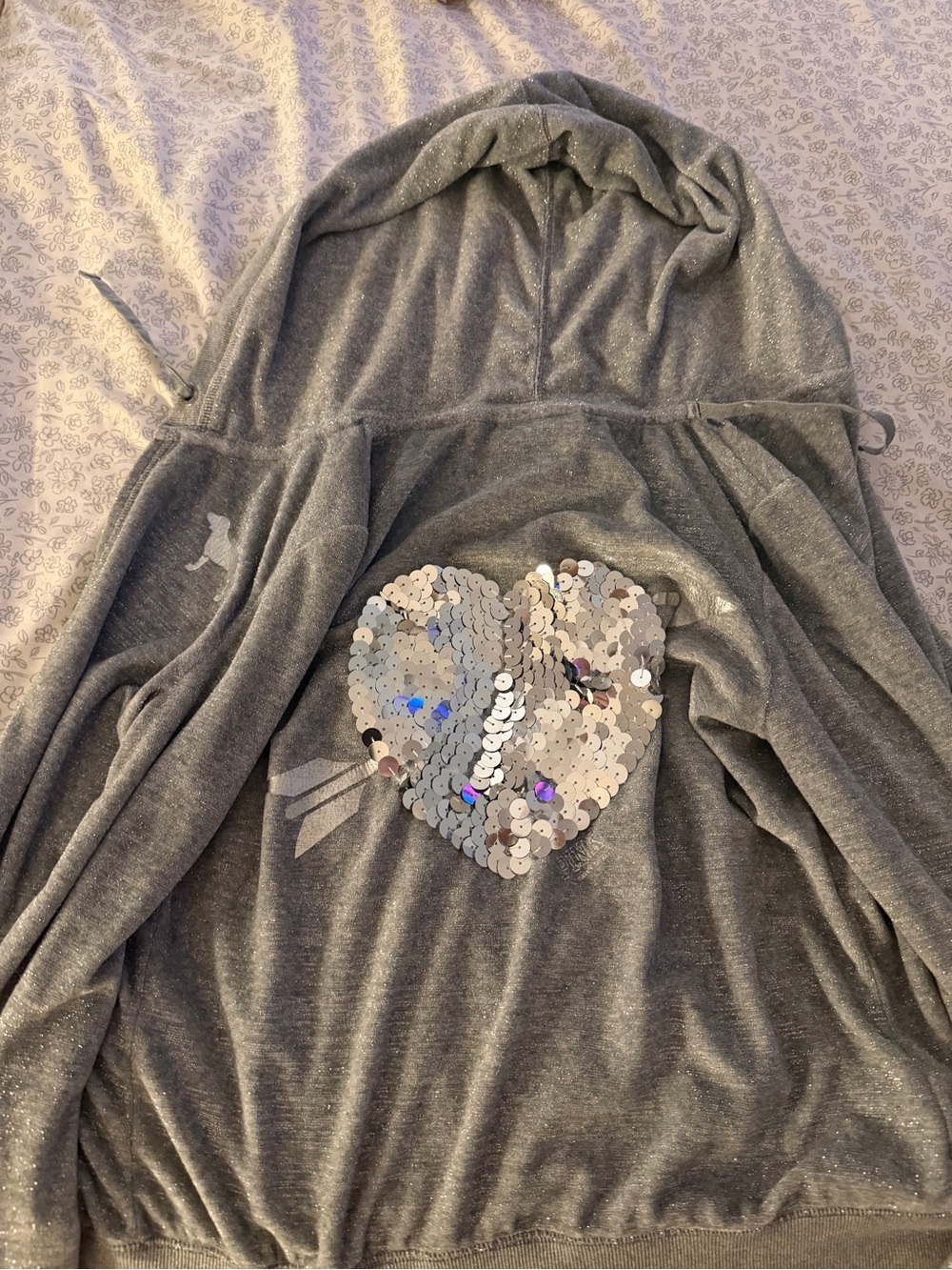 PINK Victoria's Secret Gray Sequin Heart Hoodie Jacket